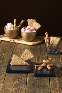 Minicones and waffle decorations for ice cream