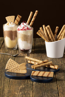 Minicones and waffle decorations for ice cream